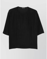 Emporio Armani - Slub Textured Round Neck Short Sleeve Blouse - Lyst