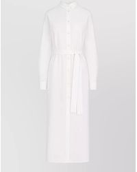 LA ROSE - Long Dress Belted Waist Cuff Buttons - Lyst