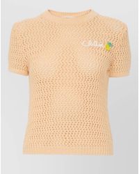 Chloé - Logo Crochet Sweater Round Neck Ribbed Hem - Lyst