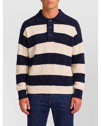 Roberto Collina - Wool Blend Ribbed Striped Long-Sleeve Polo Shirt - Lyst