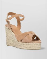 Castañer - Suede Leather Wedge Espadrilles With Raffia Platform - Lyst