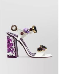 Dolce & Gabbana - 'Keira' Block Heel Sandals With Embellished Floral Detail - Lyst
