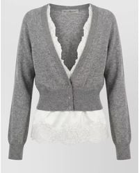 Ermanno Scervino - Cashmere Cardigan Cropped Lace Trim V Neck - Lyst