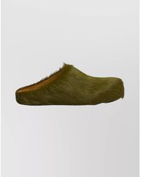Marni - Flat Leather Mules Faux Fur Texture - Lyst
