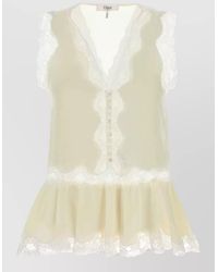 Chloé - Crepe Top Lace Trim Ruffled Hem - Lyst