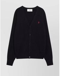 Ami Paris - Merino Wool Fine-Knit V-Neck Cardigan - Lyst