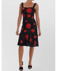 Dolce & Gabbana - Sequin Polka-Dot Sleeveless Square-Neck Midi Dress - Lyst