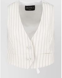 Dondup - Sleeveless Pinstripe Tailored Cropped V Neck Blazer - Lyst