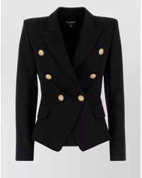 Balmain - Wool Blazer With Flap Pockets And-Tone Buttons - Lyst