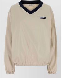 Miu Miu - Recycled Polyester Oversized V-Neck Sweatshirt - Lyst