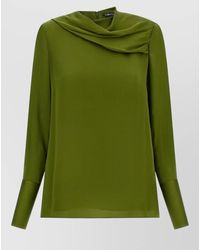 Tom Ford - Silk Draped Asymmetric Neck Long-Sleeve Blouse - Lyst