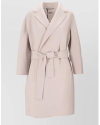 Max Mara - Virgin Wool Belted Coat Notched Lapels - Lyst