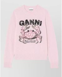 Ganni - Wool Crew Neck Sweater Graphic Knit - Lyst
