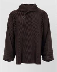 Homme Plissé Issey Miyake - Pleated High Collar Coat With Wide Sleeves - Lyst