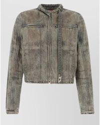 DIESEL - Cropped Jacket Long Sleeves Stand Collar Distressed - Lyst