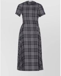 Burberry - Wool Blend Checked Short-Sleeve Midi Dress - Lyst