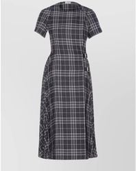 Burberry - Wool Blend Checked Short-Sleeve Midi Dress - Lyst