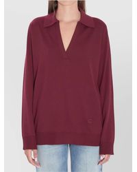 Gucci - Wool Ribbed V-Neck Long-Sleeve Polo Top - Lyst
