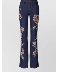 Tory Burch - Embroidered Crystal-Embellished Straight-Leg Denim Jeans - Lyst