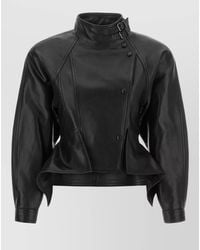 Balmain - Leather Asymmetric Peplum High Neck Jacket - Lyst