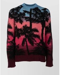 Laneus - Crew Neck Palm Tree Pattern Sweater - Lyst