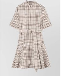 Burberry - Check Linen Blend Short Sleeve Dress - Lyst