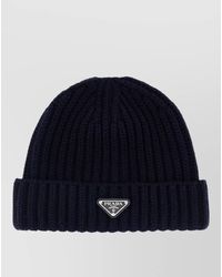 Prada - Wool Beanie Hat Folded Cuff Ribbed - Lyst