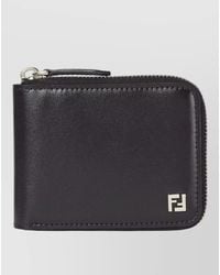 Fendi - Leather Compact Wallet Zip Around Ff Logo - Lyst