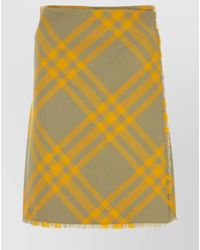 Burberry - Checked Wool Blend Wrap Skirt - Lyst