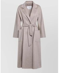 Max Mara - Long Belted Jacket Notched Lapels Pockets - Lyst