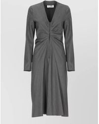 MM6 by Maison Margiela - Virgin Wool V-Neck Long-Sleeve Knee-Length Dress - Lyst