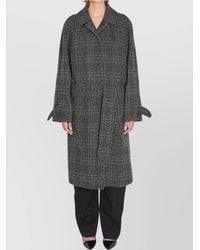Balenciaga - Wool Check Belted Single Breasted Coat - Lyst