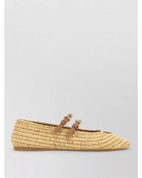 Prada - Raffia Ballet Flats Flat Sole Round Toe - Lyst