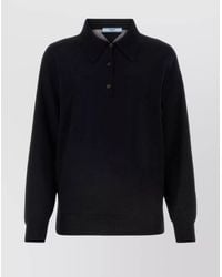 Prada - Cashmere Fine-Knit Long-Sleeve Polo Shirt - Lyst