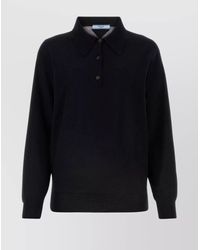 Prada - Cashmere Fine-Knit Long-Sleeve Polo Shirt - Lyst
