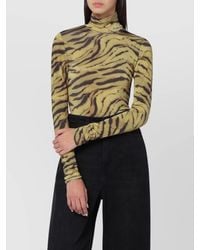 Ganni - Long Sleeve Turtleneck Animal Print Top - Lyst