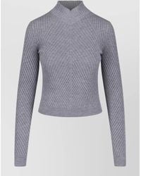 Victoria Beckham - Long Sleeve Mock Neck Cropped Ribbed Top - Lyst