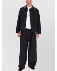 Studio Nicholson - Long Sleeve Jacket With Front Pockets And Leather Collar - Lyst