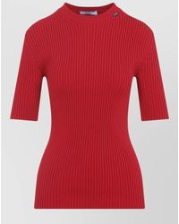 Prada - Mock Neck Ribbed Knit Short Sleeve Top - Lyst