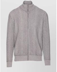 Brunello Cucinelli - Chevron Knit High Neck Zipped Cardigan - Lyst