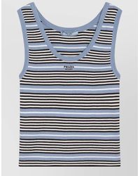 Prada - Knit Top Scoop Neck Striped Ribbed - Lyst