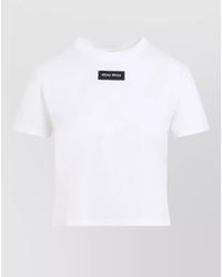 Miu Miu - Logo Patch Cotton Jersey Crew T Shirt - Lyst