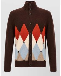 Ballantyne - Cashmere Ribbed High-Neck Diamond-Intarsia Cardigan - Lyst