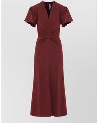 Victoria Beckham - V-Neck Pleated Midi Dress - Lyst