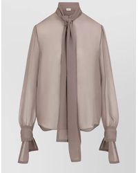 Saint Laurent - Silk Semi-Sheer Long-Sleeve Tie-Neck Blouse - Lyst