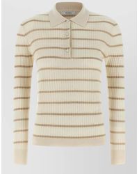 Max Mara - Ribbed Long-Sleeve Cashmere Silk Polo Top - Lyst