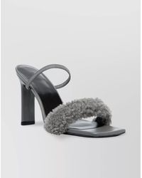 BY FAR - Leather Shearling Strap Open Toe Sandals - Lyst