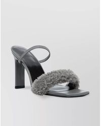 BY FAR - Leather Shearling Strap Open Toe Sandals - Lyst