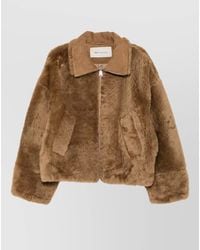 Ami Paris - Shearling Collar Leather Jacket - Lyst