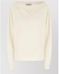 Alberta Ferretti - Wool Sweater With Button Detail And Dropped Shoulders - Lyst